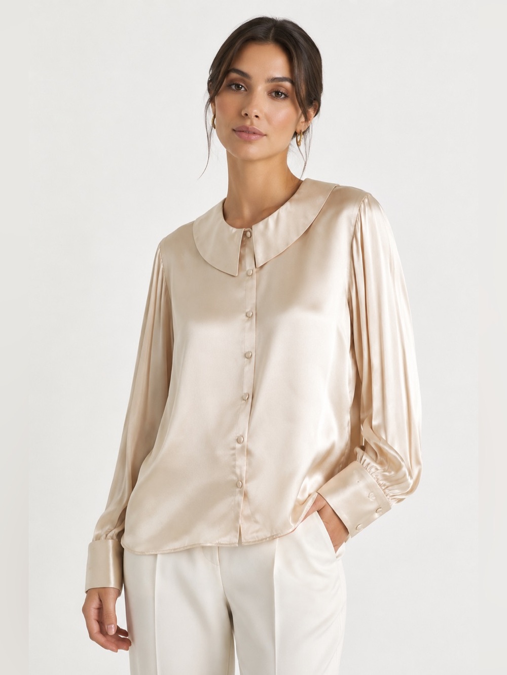 Vintage Blush 100% Silk Blouse Peter Pan Collar Feminine Quiet Luxury Coquette